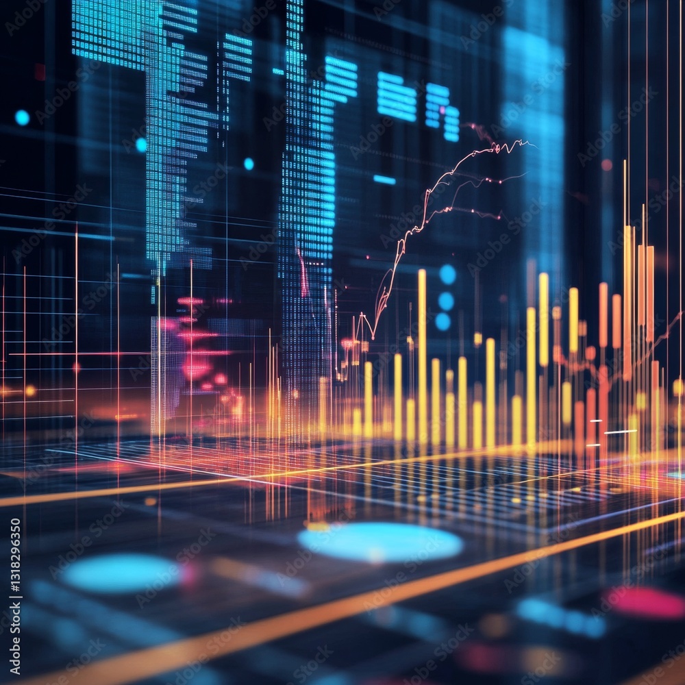 Poster Dynamic Data Visualization with Colorful Graphs and Analytics in a Futuristic Digital Environment