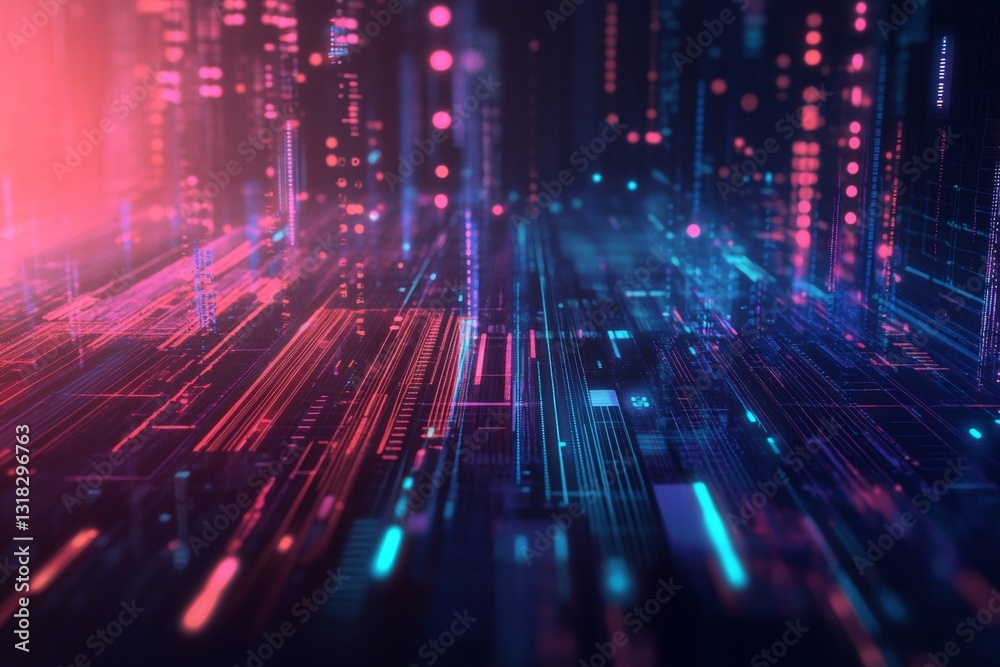 Poster dynamic abstract digital background with neon lights and futuristic data representation