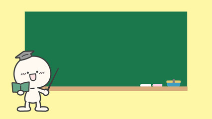 黒板と人物のイラスト、解説や説明のための背景素材　背景黄色