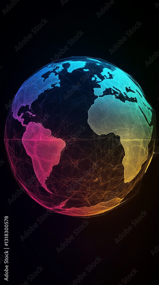 Wall mural explore an abstract representation of the globe highlighted by vibrant lines and colors. this digita