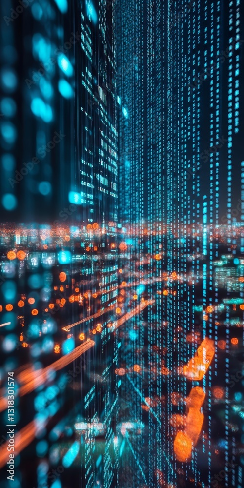 Canvas Prints a striking abstract representation of digital data visualization captured at night, showcasing urban