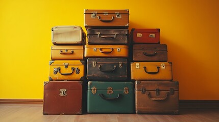 Rustic stacked luggage retro decor wallpapers