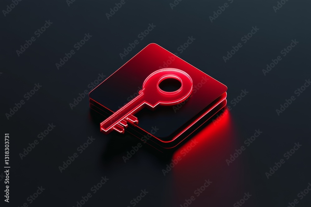 Wall mural a striking neon key icon illuminated in red rests on a glossy surface, creating a modern and sleek d