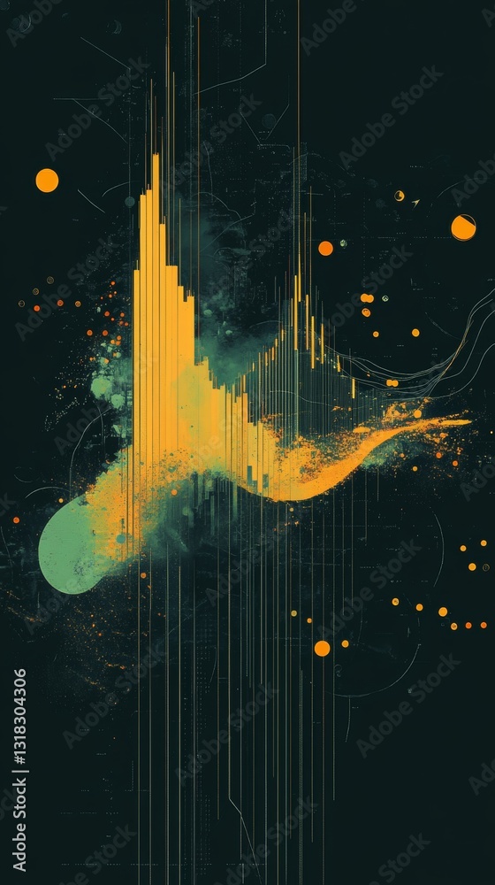 Poster dynamic abstract digital art displaying vibrant colors and geometric patterns on a dark background