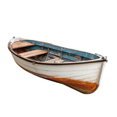 A small wooden boat resting quietly on a clean transparent background showcases its rustic charm and simple design, Small boat isolated on transparent background