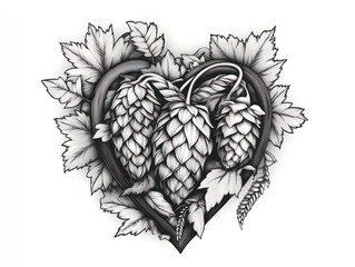 Fototapeta premium Hops heart, brewery art, white background, love beer