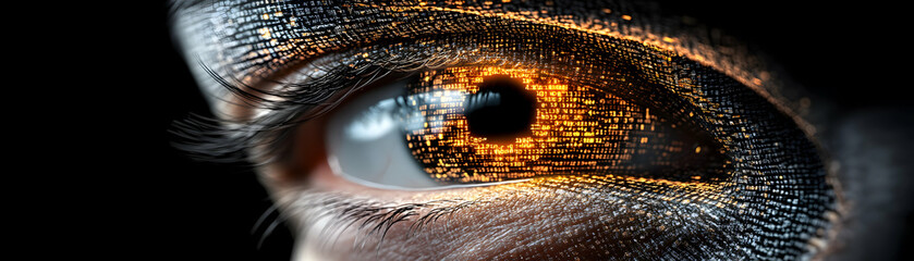 Digital Eye, Code Flows Through the Iris, Illuminating Inner Knowledge Mysteriously.