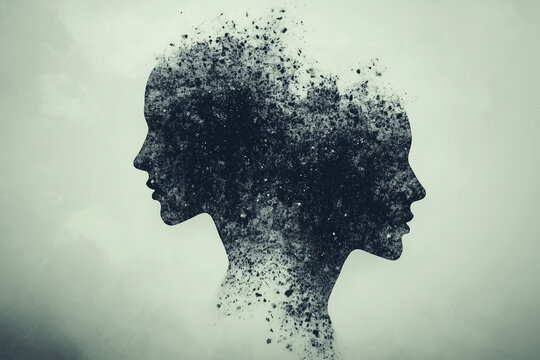 Double Face: Bipolar Mental Disorder, Psychology, Mental Health, Split Personality, Mood Disorder, and Dual Personality Concept.