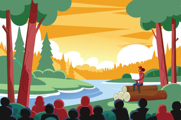 Serene forest clearing bathed in warm, golden sunset light  a lone figure stands contemplatively.  (Image 1 of a series). © jely