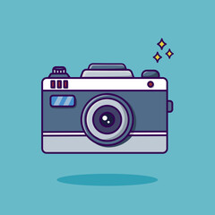 Analog camera icon, digital camera, lens camera, designed in flat cartoon style, isolated. Technology concept design for taking pictures. Vector illustration.
