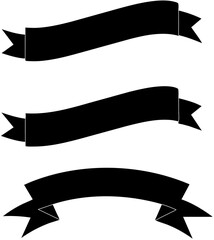Set of black vector vintage ribbons isolated on white. Retro ribbon banner in modern simple flat design. Decoration elements for postcards, discounts and promotions.