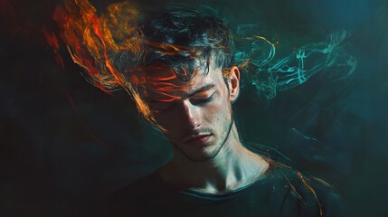 Surreal Portrait: A Pensive Man in a Dreamlike State
