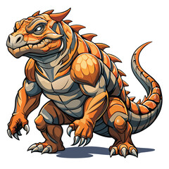 A powerful Komodo dragon, showcasing its immense muscular legs and tail, strides purposefully through a lush, tropical environment.