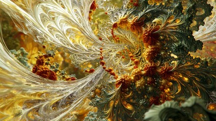 Abstract Fractal Art: Gold Orange Brown and White Organic Texture