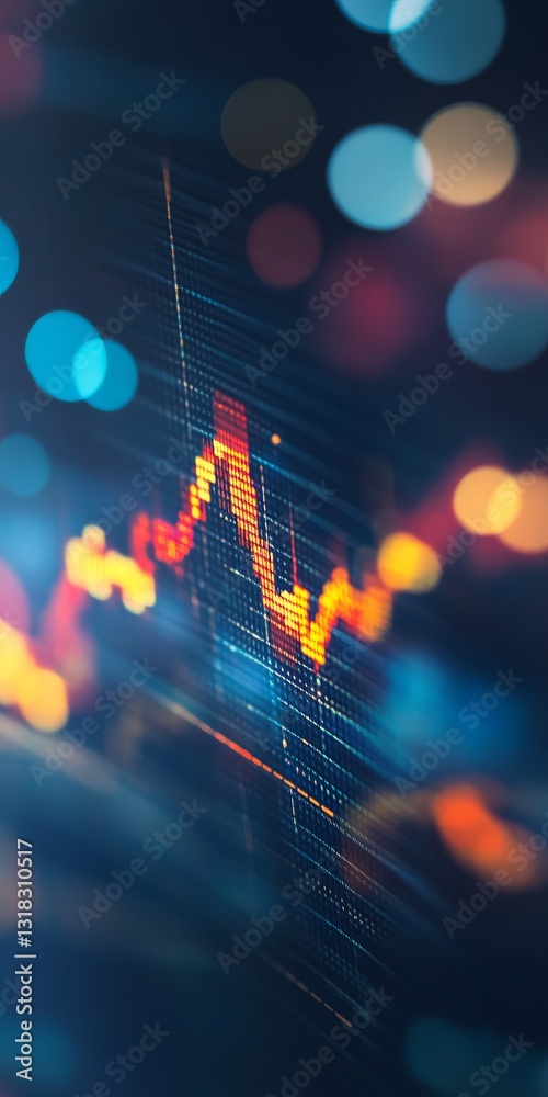Wall mural this image features an abstract digital stock chart overlaid on a colorful bokeh background, illustr