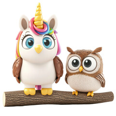 Fototapeta premium Enchanting unicorn and owl figurines whimsical display playful vibe