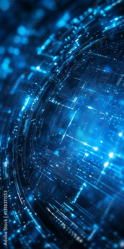 Poster a captivating abstract background featuring a network of glowing blue lights. this digital design em