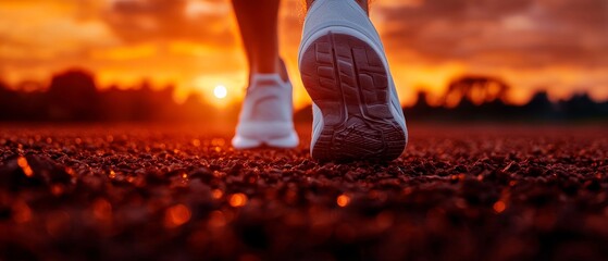 Running Shoes on a Track with Sunset Background Motivation Fitness Workout Outdoor Exercise Cardio Health