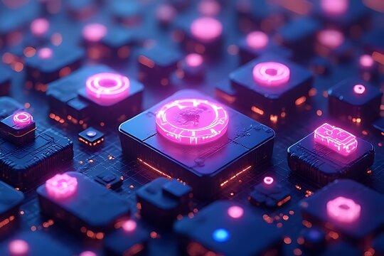 Exploring futuristic digital interfaces cyber city 3d visualization neon environment aerial perspective