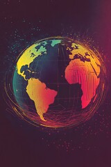 Fototapeta premium This vibrant abstract illustration features a colorful globe design with dynamic lines and shapes. Perfect for technology, travel, or global themes.