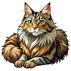 A majestic Maine Coon cat luxuriously sprawled, showcasing its immense, fluffy coat.  Close-up detail highlighting fur texture.