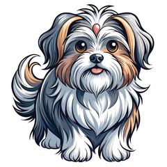 A majestic Shih Tzu with luxuriously flowing, long fur, captivating big round eyes, gazing serenely.