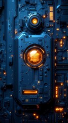 Fototapeta premium Digital technology blue mechanical structure illustration poster background