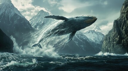 Fototapeta premium A breathtaking full-body shot of a whale completely airborne, suspended above the water.
