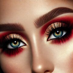 Fototapeta premium Stunning Dual-Eye Makeup with Red & Gold Blend