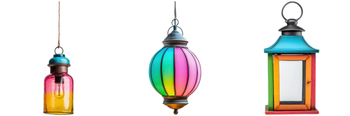Colorful hanging lanterns. Decorative lighting for home decor and festive occasions.