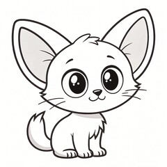 Obraz premium Adorable Cartoon Kitten Big Eyes Cute Pet Line Art Childrens Illustration Coloring Page