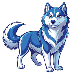 A majestic Siberian Husky, striking blue eyes, thick fluffy white fur, winter setting, snow, portrait.