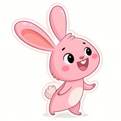 Fototapeta premium Adorable Pink Bunny Rabbit Cartoon Illustration Happy Easter Cute Animal Character Design