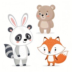 Fototapeta premium Adorable Cartoon Animals Panda Bear and Fox Illustration for Kids