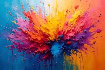 Vibrant color explosion art abstract gallery digital artwork modern art space close-up view creative concept