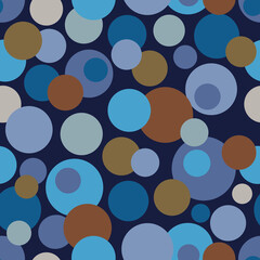 Retro style Simple abstract geometric seamless pattern Colorful layered circles, rounded shapes on a dark blue background