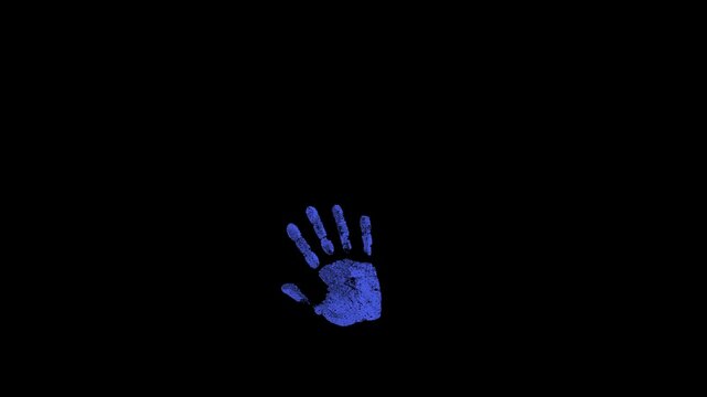 Animation with colorful handprints coming together. Colourful handprint in blue colour. animation of handprints appearing and disappearing
