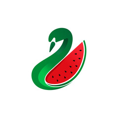 Swan Logo Template, Swan and Watermelon Logo Design