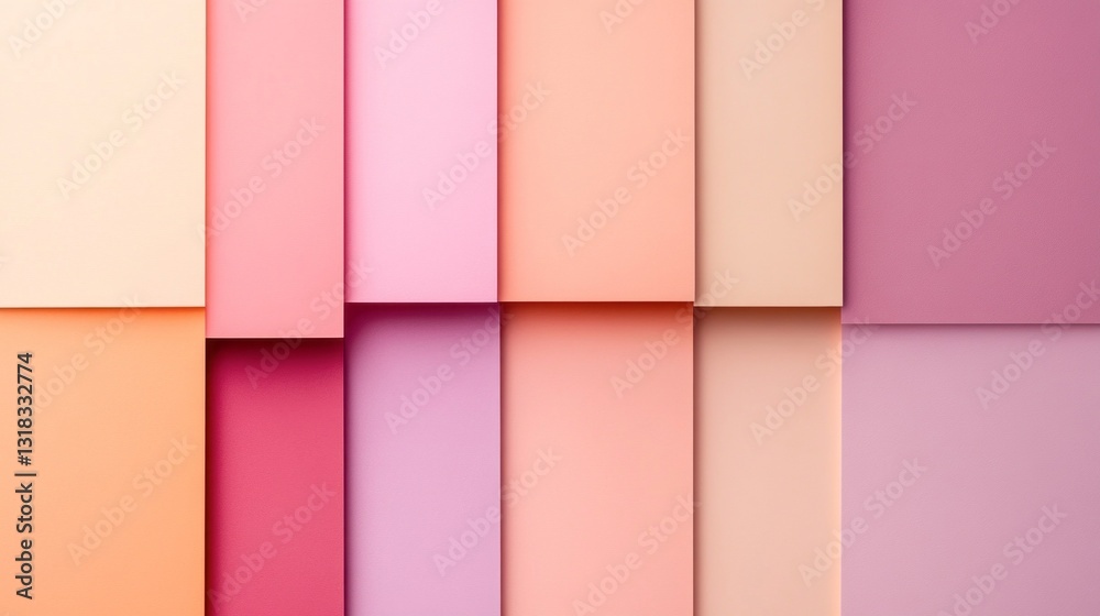 Poster Layers of pastel and vibrant sheets create a harmonious display of colors, transitioning smoothly from light peach to rich pink