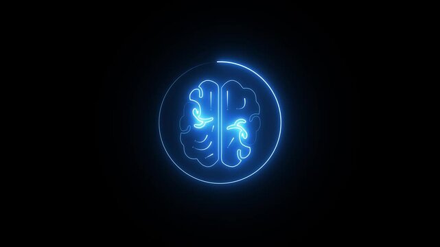 Human Brain icon animated, Human head with neon brain emblem, medicine, sign, human body part, and human brain.