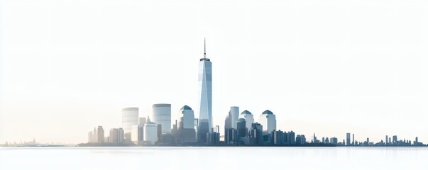 Obraz premium A distant panoramic view of a modern urban cityscape skyline