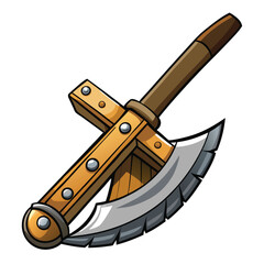 A close-up shot of a weathered, traditional wooden plow featuring a gleaming, sharp steel blade; showcasing its rustic charm and agricultural history.