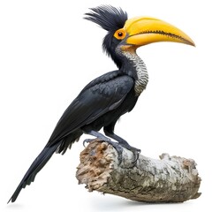 Obraz premium Majestic Hornbill Bird with Bright Yellow Beak on a Branch