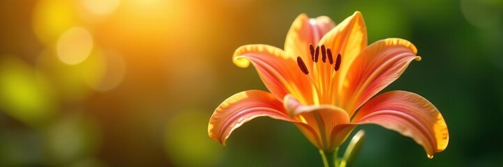 Fototapeta premium Delicate lily flower closeup in warm sunlight, flora, botanical