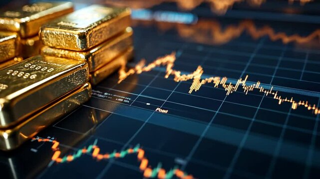 financial market graph with stack of gold bars, economic and gold price concept 