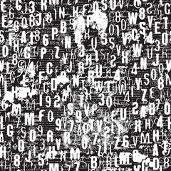 Abstract grunge seamless pattern of English letters and shabby collage of newspaper clippings. Vector background with capital Latin letters in vintage style. Suitable for wallpaper, wrapping paper