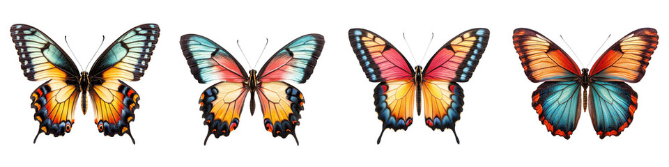Fototapeta premium Collection of Vibrant and Colorful Butterflies Captured in Natural Environments Displaying their Intricate Wing Patterns Delicate Anatomy and Graceful Flight