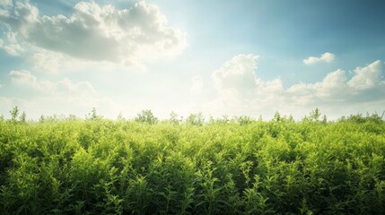 Naklejka premium Green Field Under Bright Sky 