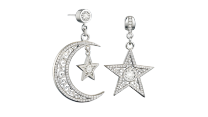 Crescent Moon and Star Mismatched Earrings – Elegant Silver Jewelry