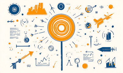 Obraz premium Marketing business idea and office icons illustrator or infographic for presentation background